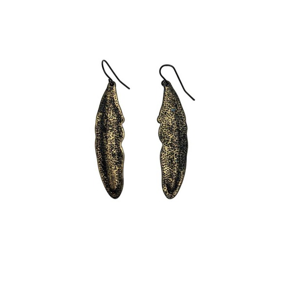 Blue Hand-Painted Brass Feather Earrings - Picture 8 of 8